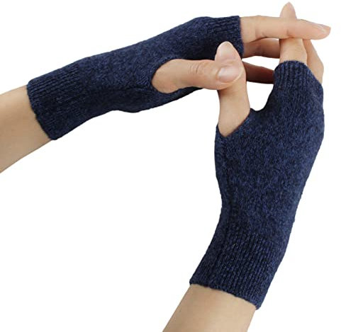 Larcele Kaschmir Handschuhe Fingerlose Fäustlinge Handwärmer für Damen BZST-02 (Dunkel Blau)