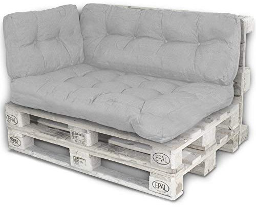 BOBO LACESTONE Palettenkissen Palettenauflagen Sitzkissen Rückenlehne Kissen Palette Polster Sofa Couch (Set Sitzfläche + Rückenteil + Seitenteil, Hellgrau)