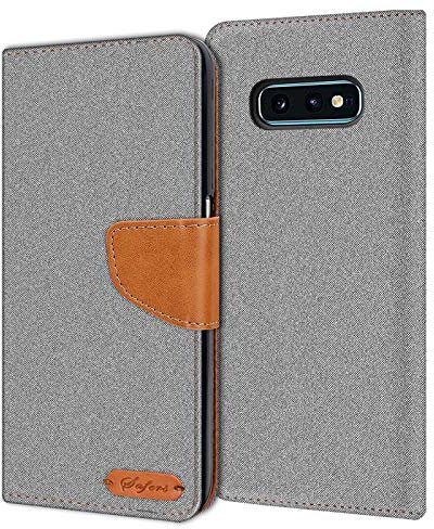 Verco Coque pour Galaxy S10e, Étui Portefeuille Compatible avec Samsung Galaxy S10e Case Textures de Fibre Housse de Protection, Gris