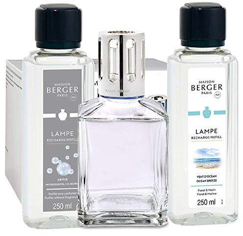 Lampe Berger Coffret cadeau - Essential Square - Diffuseur de parfum d'intérieur - Comprend 2 parfums So Neutral et Ocean Breeze - 250 ml