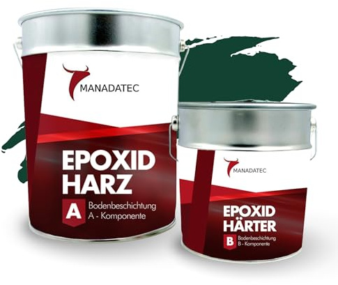 MANADETEC Resina epossidica 2k per rivestimento di pavimenti 5kg I Verde muschio RAL 6005 I Senza solventi, ecologico, inodore I Rivestimento per pavimenti di garage e cantine I Antiurto