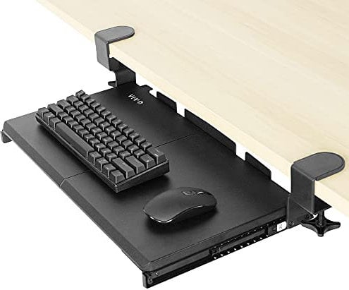 VIVO Kleine Klemmhalterung für Computertastatur und Maus zum Montieren unter dem Schreibtisch, kompakt, 50 (66 inkl. Klemmen) x 27,9 cm, ausziehbare Plattformschublade, schwarz, MOUNT-KB05ES