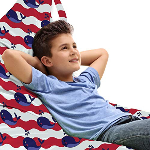 ABAKUHAUS Wal Unicorn Toy Bag Lounger Stuhl, Seebaby-Muster, Hochleistungskuscheltieraufbewahrung mit Griff, Dunkle Coral Marineblau