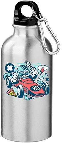 Cartoon Style Skull Formula Racing Pizza And Drink Tourist Water Bottle