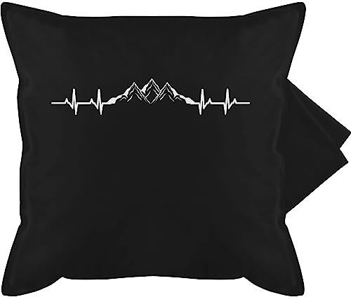 Shirtracer Kissenbezug - Deko Kissen Hobby - Berge Herzschlag I Geschenk Bergliebhaber I Bergliebe - 50 x 50 cm - Schwarz - Motiv Berg baumwollkissen, Hiking Pillow Mountains Wander kissenhüllen
