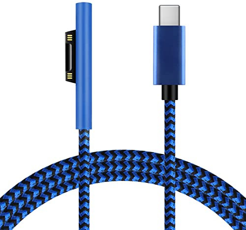 Sisyphy Nylon Braided Surface Connect to USB-C Charging Cable (6ft Blue), Requires 45W 15V/3A USB-C Charger PD Power Supply, Compatible with Microsoft Surface Pro7/6/5/4/3 Go 3/2/1 Laptop