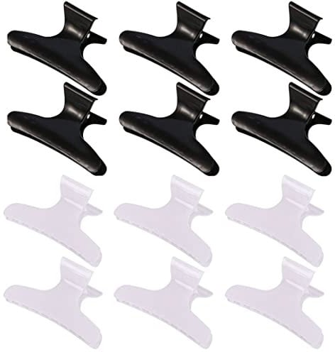 12 Pcs Butterfly Hairdresser Clamps, Colorful Plastic Hair Claw Clip Styling Sectioning Clip Salon Hairdressing Tool for Women (Black+White)