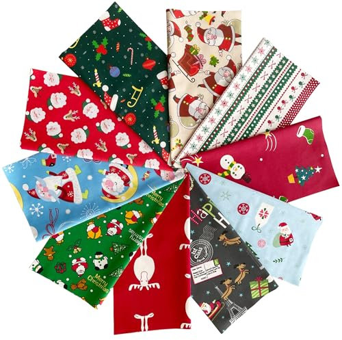 Jukway 10 Stück Baumwollstoff Weihnachten Deko Stoffe zum Nähen Patchwork Quadrate Stoff Weihnachten Baumwolle Stoffpaket zum Basteln Quilten DIY Dekoration Handwerk (25x25 cm)