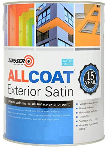 Zinsser Allcoat Exterior WB (Satin Finish) Ready Mixed Colours 5lt Anthracite Grey (Ral 7016)