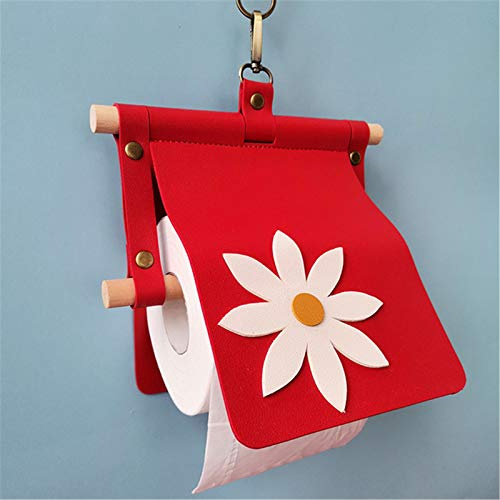 SWECOMZE PU Leder Toilettenpapierhalter ohne Bohren Wasserdicht Klopapierrollenhalter Vintage Handtuchhalter für WC Badezimmer Bad (Rot)