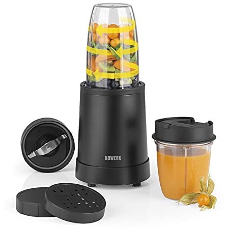 N8WERK Nutrition Mixer in der Midnight Edition | Standmixer für Smoothies und Cocktails, Ice Crush Funktion, Edelstahlklingen | 700 ml und 350 ml Mixbehälter mit To-Go-Deckel, 800 Watt, Schwarz