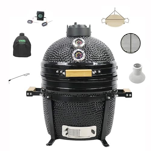 YNNI KAMADO TQTT15BL15.7 Free Standing Kamado, Grill, BLACK, BBQ, Ceramic, Egg, Smoker, Bundle with ExtrasTQTT15BL