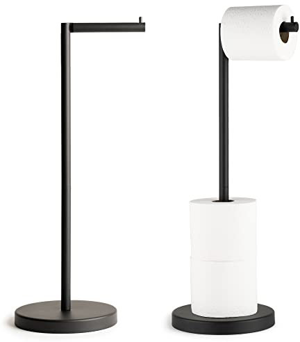 Marmolux Acc - Support de porte-rouleau de papier toilette sur pied | Rangement de salle de bain pour 4 rouleaux de papier hygiénique | Support de papier toilette moderne en acier inoxydable noir mat.