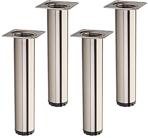 SOTECH 4 Stück Möbelfüße Bravo Höhe 200 mm + 10 mm Ø 40 mm Edelstahloptik | höhenverstellbare Schrankfüße aus Stahl belastbar bis 50 kg pro Stützfuß von SOTECH