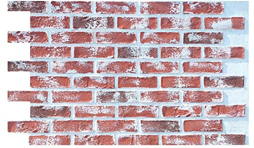Faux Brick Panels 3D Wall Paneling for Interior Exterior DIY Artificial Wall (36 Square Feet/Box, Red with Wash White)