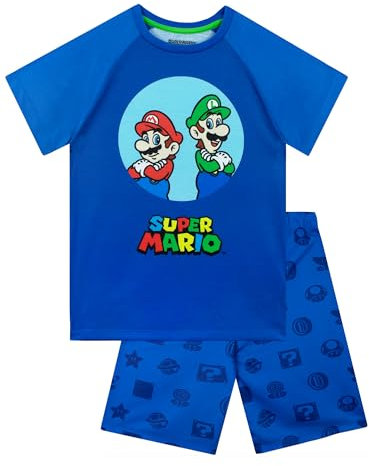 Super Mario Pyjama Garçon | Pyjama Mario Et Luigi Garçons | Pyjashort Garcon Court Bleu 12-13 Ans