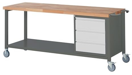 STIER Fahrbare Werkbank Premium mit 3 Schubladen BxTxH 2000x700x880 mm