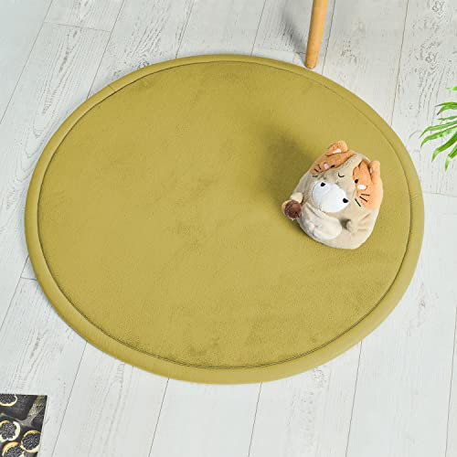 Loartee korallenrote Samtmatte Teppich Rund, als Krabbeldecke fürs Kind,2,5cm Dicker Kinderteppich,Gras-Grün,100cm