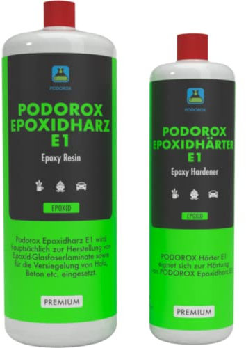 Epoxidharz mit Härter | 4,5 kg PODOROX E1 | glasklar und geruchsarm | Zum Laminieren und Gießen | glasklar und transparent | Komplett für Anfänger und Profis | Epoxidharz Resin Set | Epoxyharz|