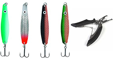 Meerforellen-Blinker Set Dega Jumper mit Einzelhaken oder Drilling je nach Wahl von Jenzi, 4 Stück, 25 Gramm 8cm Lars Hansen+ gratis Angelschere