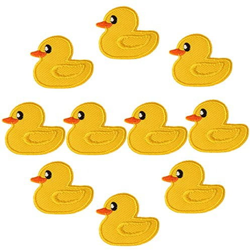 10 Stück gelbe niedliche Mini-Enten-Stickerei-Flicken zum Aufbügeln auf Kleidung, Kleid, Jacken, Kappen, DIY, Enten-Stickerei, Nähen, Basteln, Dekoration