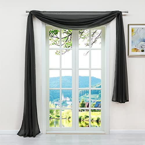 ESLIR Querbehang Gardine Freihanddeko aus transparentem Voile Deko Gardinen Schals Vorhang Einfarbige Dekoschals Uni Grau HxB 145x500 cm 1 Stück