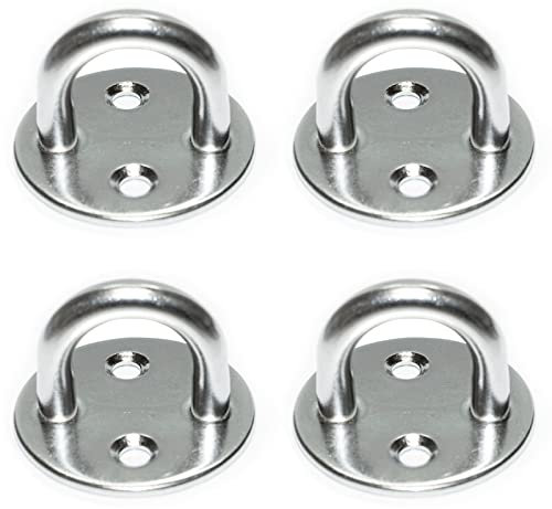 PRIOstahl Augplatte Rund mit Bügel Befestigungshacken Deckenhaken Bügelplatte- 5mm x 4 Stück Wandauge Ösenplatte zur Befestigung Aufhängen Heunetz Boot Boxsack Kleiderhaken aus Edelstahl V2A