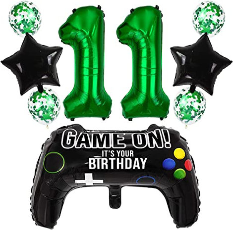 Liitata Video Game 11th Birthday Decorations for Boys Gaming Party Decorations Set for Gamers Green Number 11 Foil Balloon Large Game Controller Balloon for Boy Birthday Motto Party
