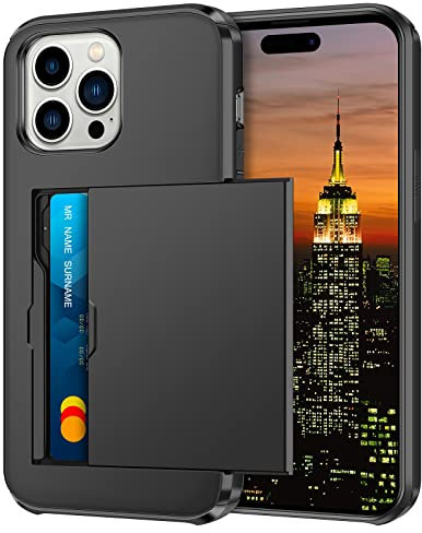 Coolden for iPhone 14 Pro Max Case Wallet Case Armor Shockproof Case Heavy Duty Protective Case Hard Back Soft TPU Bumper Card Holder Slot Wallet Case Cover for iPhone 14 Pro Max Phone Case (Black)