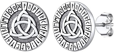 Silvora 925 Silber Keltischer Knoten Ohrringe für Männer Frauen Viking Rüne Zeichen Ohrstecker Punk Gothic Trinity Celtic Knoten Ohrstecker Fashion Ohrschmuck für Damenn Herren