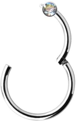 PIERCINGO® CLICKER Silber SEGMENT-RING Piercing-Ring Scharnier Septum Nase Ohr Helix WEISS STRASS Klicker Grade 23 TITANIUM G23 TITAN Silbern 1 ECHTER ZIRKONIA KRISTALL WEIß Klar (1.2mm x 8mm)