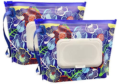ULVBABI Contenitore portatile di piccole dimensioni (17,8 x 13,7 cm), dispenser di salviette riutilizzabili e ricaricabili, ecologico, pratico da viaggio per salviette per pannolini (fiore)