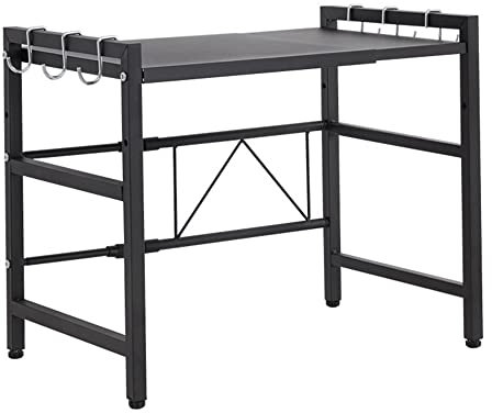 HUOLE Mikrowellen ständer -Erweiterbares Mikrowellen Regal, Küchentischregal aus Kohlenstoffstahl, Mini Backofen Halterung für arbeitsplatte Bäckerregale (40/64 * 45 * 36,5 cm (Schwarz)