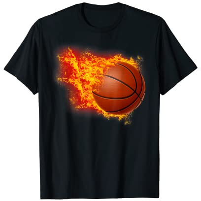 Basketball Basketballkorb Feuer Flammen Ball Grafik T-Shirt
