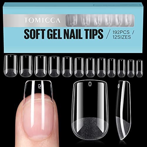 TOMICCA Carré Court Capsule Americaine Ongle-Pose Americaine Ongle,Capsules Ongles-Faux Ongles en Gel Couverture Complète-192 Pièces 12 Tailles