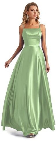 Lecureler Satin Spaghettiträger Abiballkleid, graugrün, 36