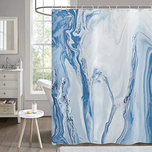 Hnmdmyi Rideau de Douche marbre 180x200, Bleu et Blanc Rideau de Douche Abstrait Vague Liquide Moderne Luxe Art Décoratif Rideau de Baignoire Imperméable Polyester Tissu Lavable Rideau de Bain