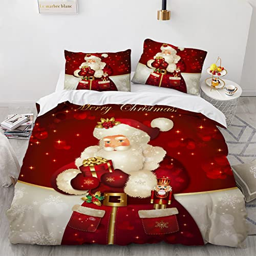 LUDVIK Mikrofaser Deckenbezug Schnell Trocknend Und Kein Bügeln Bettwäsche Weihnachten Weihnachts Wintermotiv Weihnachtsmotiv Santa + 2 Kissenbezüge 80X80Cm Bettwaesche 155X220 155X220 cm