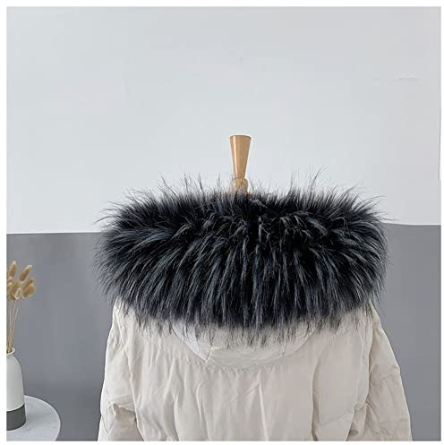 SHTGOI Fauxpelzkragen Abnehmbar Kunstfell Pelzkragen Wärm Fellkragen Fellimitat Fuchs Pelzkragen Pelzschal Fellkragen Flauschig Kunstpelz Kragen für Kapuze Wintermantel 45cm - 80cm Schwarz 1#