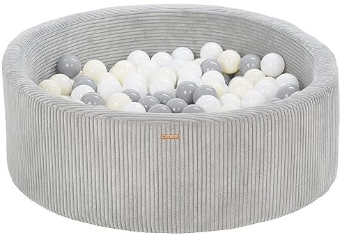 Piscine à balles ronde en velours côtelé avec 200 balles 90 cm (Couleur de la piscine/de balles: gris/blanc, gris, jaune (pastel))