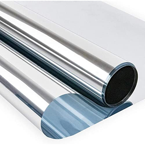 Película Para Ventana Espejo, Vinilo Para Ventana Privacidad, Lámina De Espejo Protección Solar, Película Para Ventana Reflectante, Adhesivo 99% Anti Uv Para Cristales, Plata,WxH-152x500cm(60*197in)
