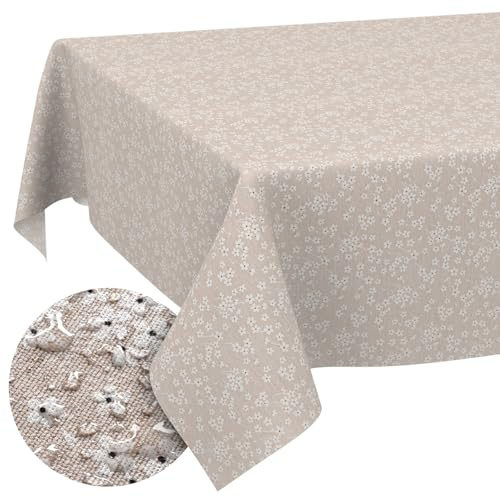 Stoff Tischdecke Tischwäsche Textil Tischtuch Baumwolle Polyester Gewebe abwaschbar pflegeleicht, in rund oval eckig Violen Beige 180x100cm Schnittkante