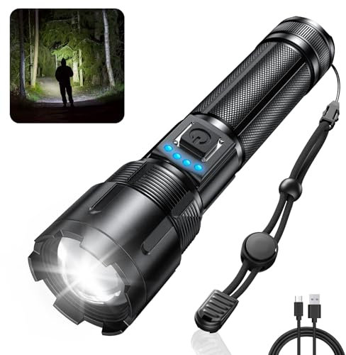 RECHOO Rechargeable Flashlights High Lumens, 1000 Lumens Tactical Flashlights, Super Bright LED Flashlight with 5 Mode & Zoomable, IP65 Waterproof Flash Light for Camping, Hiking, Emergency, Home