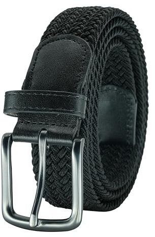 Giantsize Gürtel für Herren, groß und hoch, Stretch, elastisch, Segeltuch, gewebter Gürtel, Geflochtener Golf, Schwarz, 120 cm/127.5 cm Taille