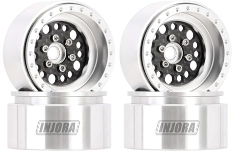 INJORA 2,2 Beadlock Felgen - Deep Dish Offset -10mm Kohlefaser Aluminiumrad für 1/10 RC Crawler Car,Silber