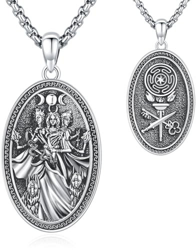 Eusense Hecate Halskette Dreifach Mond Göttin Anhänger Halskette 925 Sterling Silber Hecate Schmuck Kette Amulett Wiccan Pagan Magie Talisman Schmuck Geschenk für Frauen Damen Mädchen