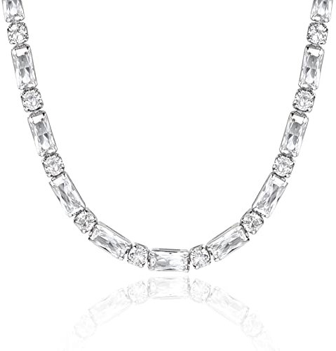 KissYan Silber Tennis Halskette für Frauen, weißgoldplattiert, Cubic Zirkonia Runde Tennis Kette, verstellbarer Choker, zarte Schmuckgeschenke (68-W)