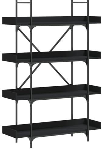 vidaXL Bücherregal, Regal mit 4 Böden, Bücherschrank Standregal mit verstellbaren Beinen, Büroregal Lagerregal Aktenregal, Schwarz Holzwerkstoff