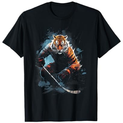 Lustiges Grafik-T-Shirt mit Tiger, der Eishockey spielt T-Shirt