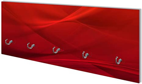 Wallario Wandgarderobe aus Glas in Größe 80 x 30 cm mit Memoboard-Funktion, Motiv: Abstrakte rotes Muster - roter Stoff | 5 Kleiderhaken zum Aufhängen von Jacken